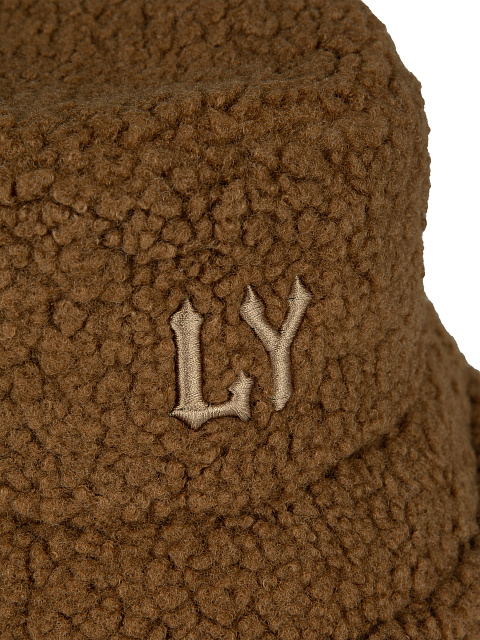 Коричневая панама из эко-меха с вышивкой LY, 3