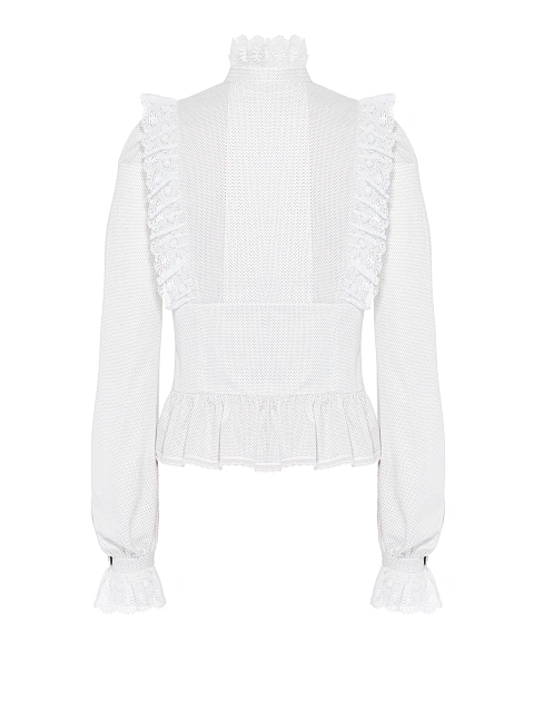 Белая блузка из хлопка в горошек с кружевом, 2