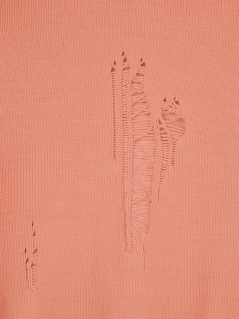 Коралловый хлопковый свитер с дырками, 3