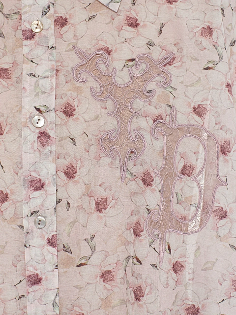 Розовая блузка из хлопка с цветочным принтом и кружевом, 3