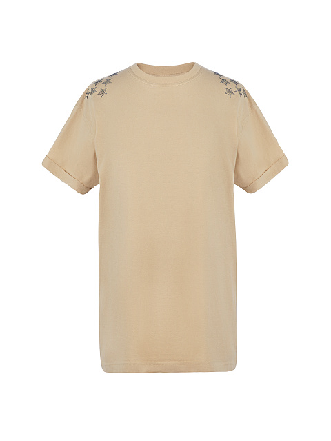 Бежевая хлопковая футболка со стразами, 1 Бежевая хлопковая футболка со стразами, 1