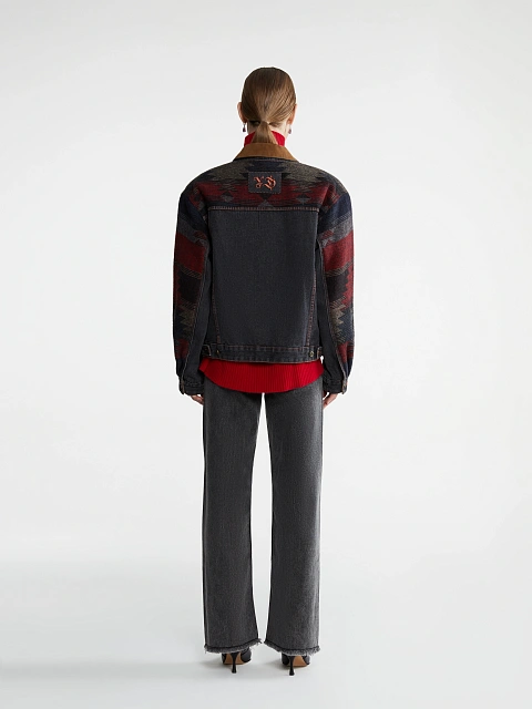 Серая джинсовая куртка с отделкой из шерсти и замши, 6