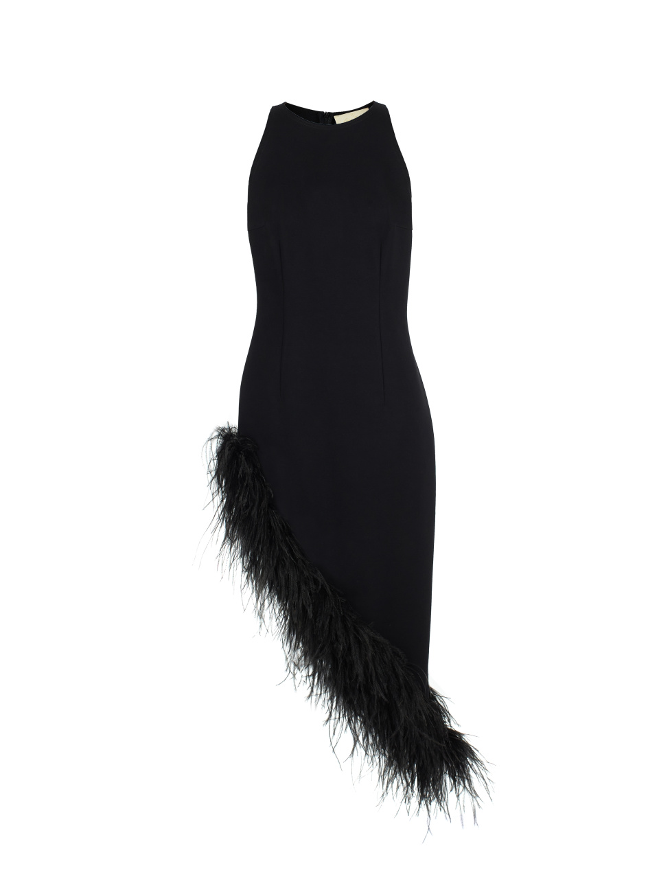Черное асимметричное платье из джерси с боа, 1
