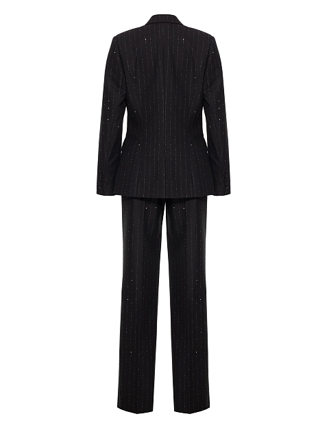 Черный костюм-тройка в полоску со стразами, 3