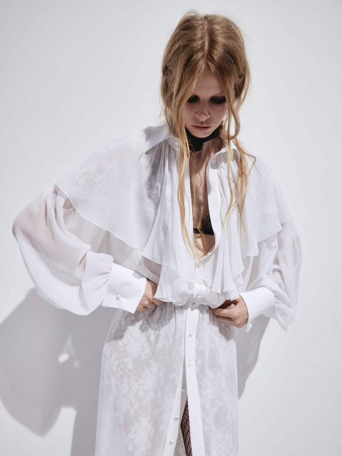 Белое платье-макси из шифона с кружевом, 3