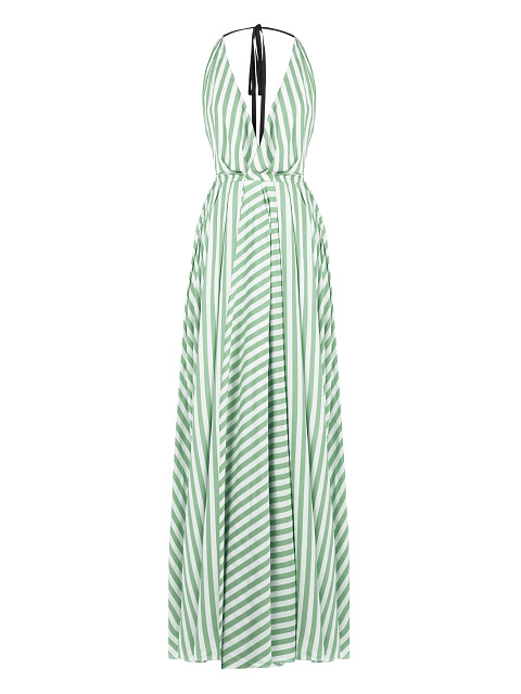 Зеленое хлопковое платье с открытой спиной, 1