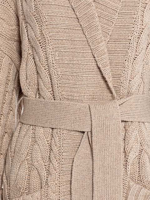 Бежевое вязаное пальто из кашемира и шерсти мериноса с косами, 3 Бежевое вязаное пальто из кашемира и шерсти мериноса с косами, 3