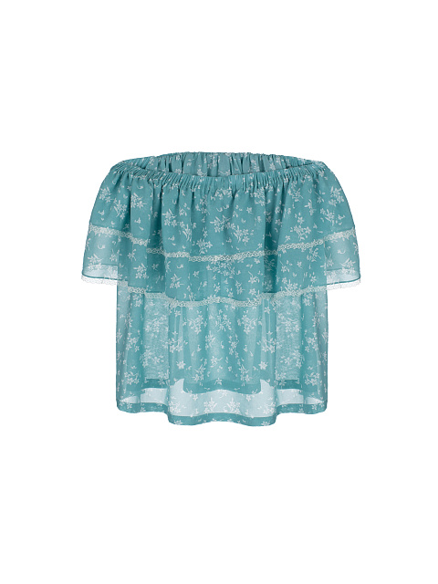 Бирюзовый шифоновый топ с открытыми плечами, 2