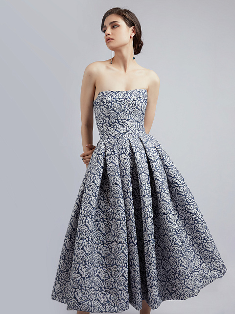 Синее платье-миди из жаккарда, 4 Синее платье-миди из жаккарда, 4