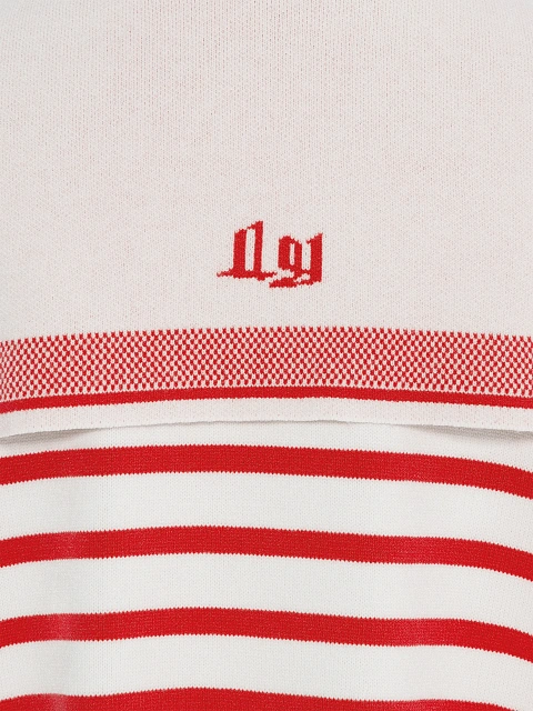 Укороченный белый кардиган в красную полоску, 4