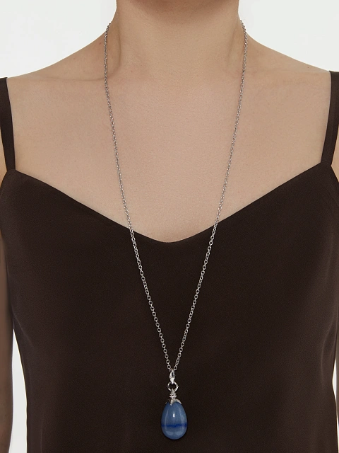 Колье из серебра с кулоном из авантюрина и фианитами, 2 Колье из серебра с кулоном из авантюрина и фианитами, 2