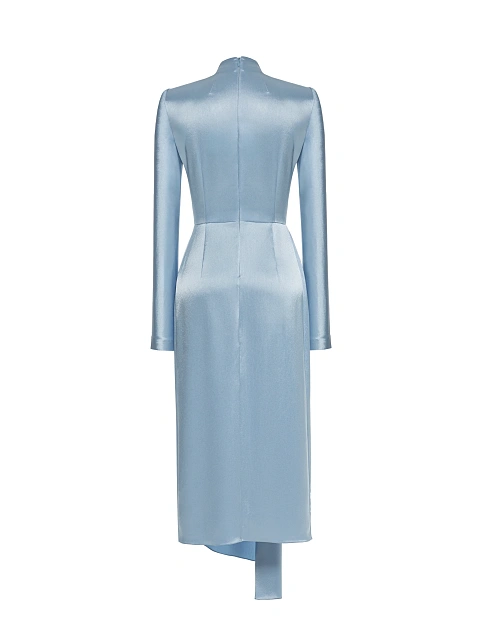 Голубое платье-миди из шелка с жемчугом и стразами, 2