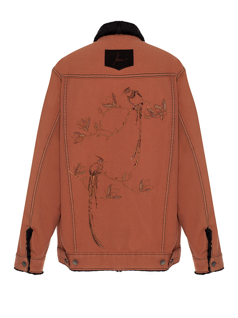 Оранжевая джинсовая куртка с меховым подкладом из каракуля, 2