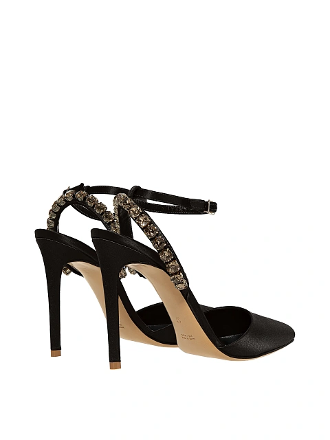 Черные туфли из сатина с острым мысом и стразами, 3