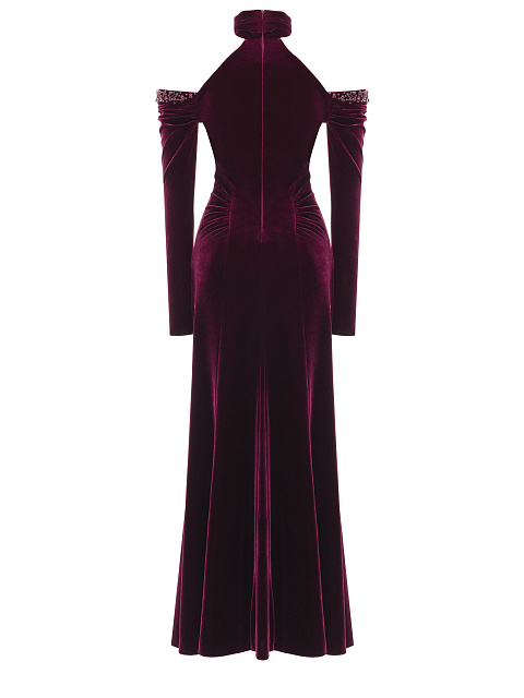 Бордовое платье-макси из бархата с кристаллами Swarovski, 2
