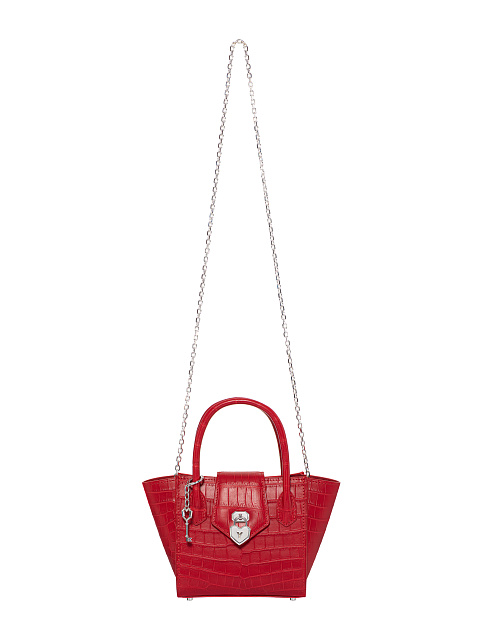 Красная сумка из крокодиловой кожи с замком в виде сердца, 5