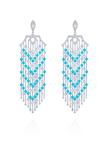 Серьги из белого золота с бирюзой и бриллиантами огранки «роза», 1