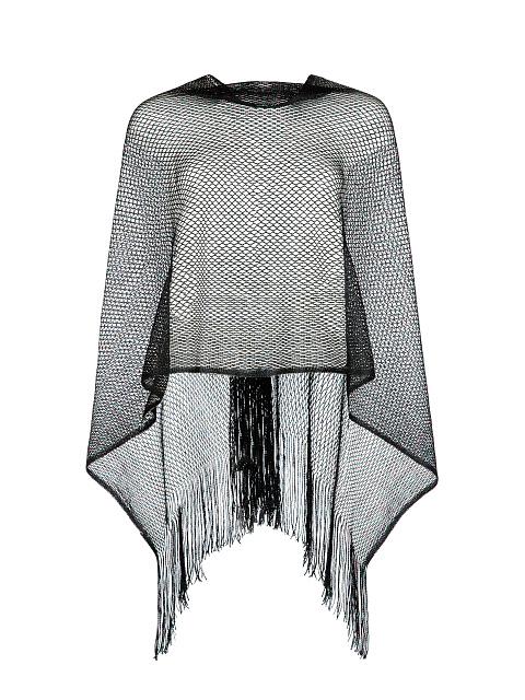 Черное пончо из сетки с бахромой, 1