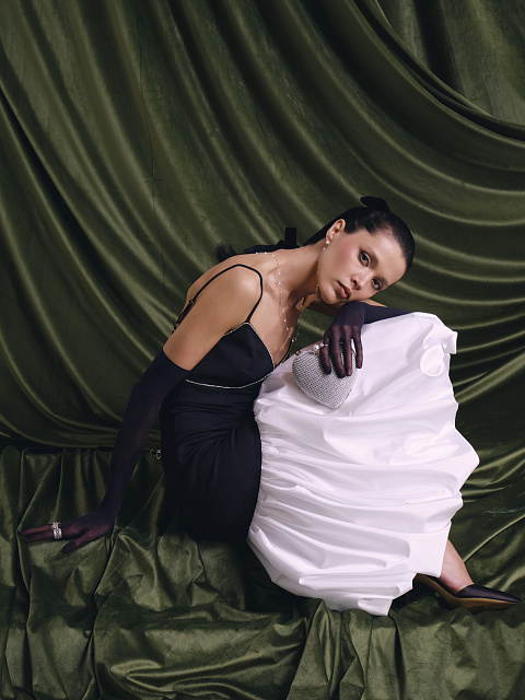 Черное платье-миди с белой юбкой-баллон, 6 Черное платье-миди с белой юбкой-баллон, 6