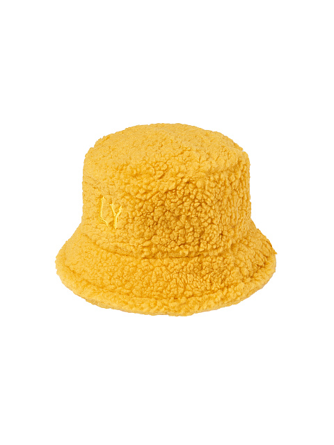 Горчичная панама из эко-меха с вышивкой LY, 1