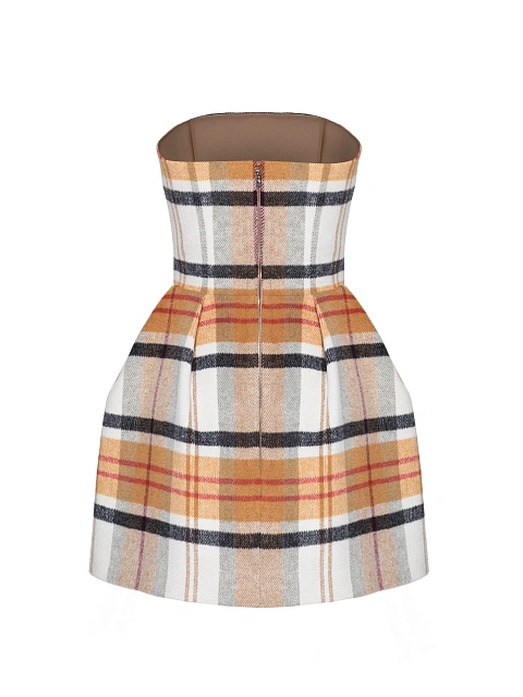 Оранжевое платье-мини из шерсти в клетку, 2