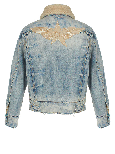 Голубая джинсовая куртка с потертостями и подкладом из овчины, 2 Голубая джинсовая куртка с потертостями и подкладом из овчины, 2