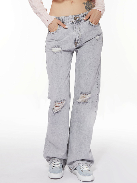 Расклешенные светло-серые джинсы из хлопка, 9