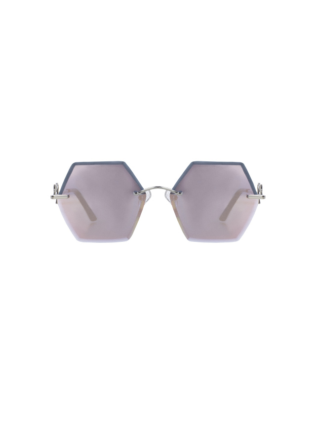 Солнцезащитные очки в серебристой оправе с розовыми зеркальными линзами, 2