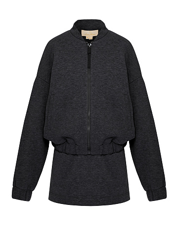 Темно-серый костюм из футера с юбкой-мини, 1