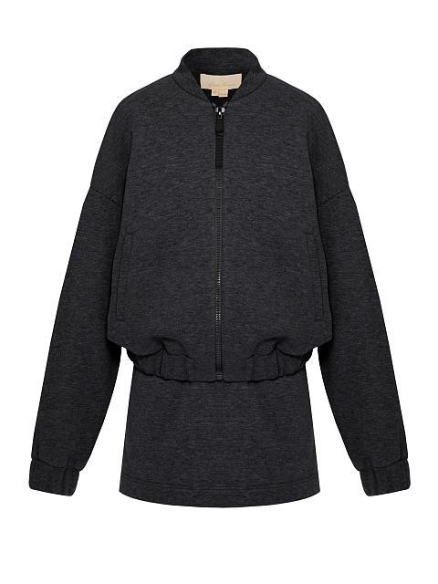 Темно-серый костюм из футера с юбкой-мини, 1