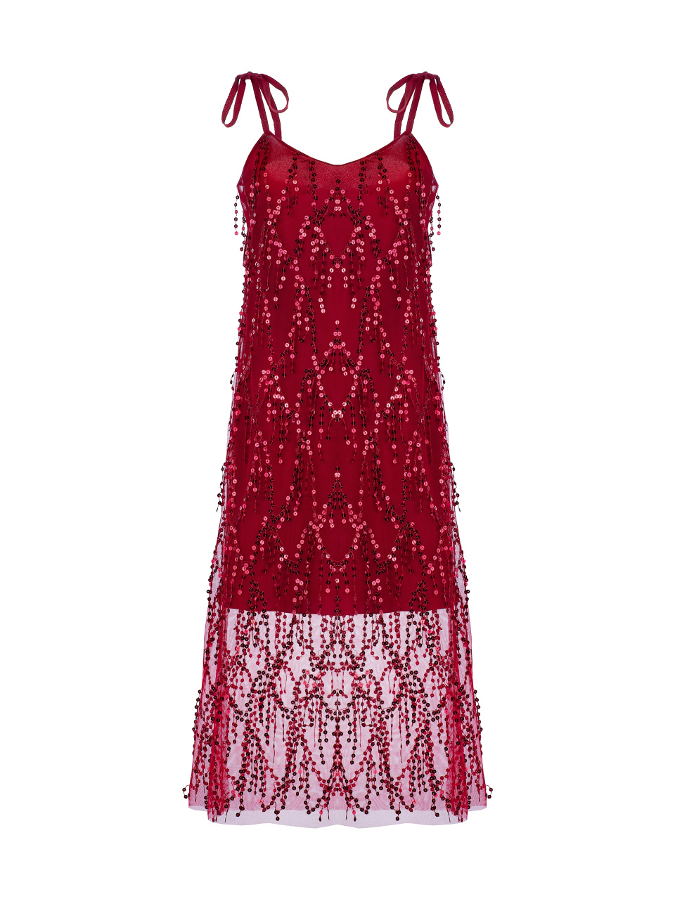 Бордовое платье с серебристыми пайетками и боа, 1