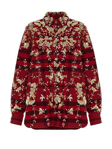 Красная рубашка из шерсти в клетку с вышивкой, 1
