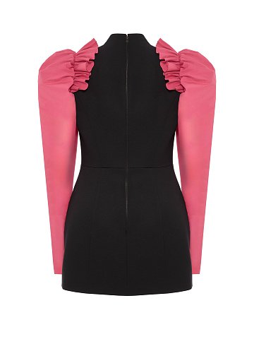 Черное платье-мини с объемными рукавами, 2