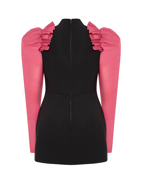 Черное платье-мини с объемными рукавами, 2