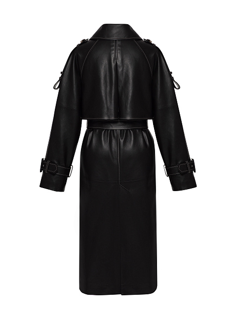 Черный кожаный тренч с подкладом из стриженного меха норки , 3