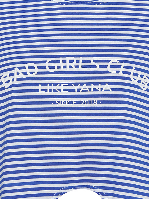 Укороченная синяя футболка в полоску c белым принтом, 3