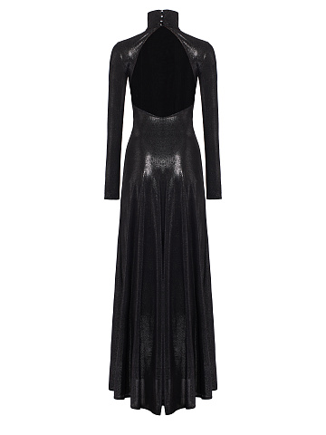 Черное трикотажное платье-макси с люрексом, 2