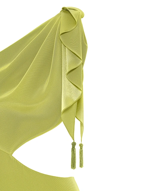 Салатовое асимметричное платье-миди из шелка, 3