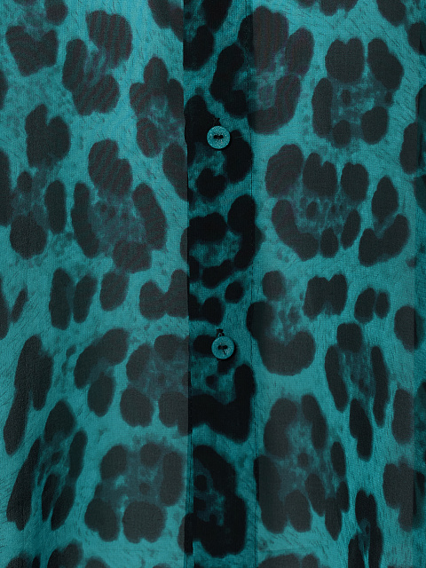 Зеленая блузка с леопардовым принтом из шифона, 4