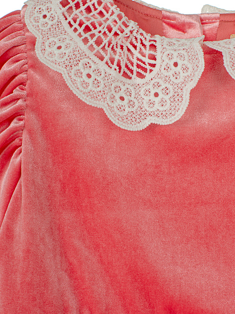Розовое детское платье из бархата с кружевным воротником, 3