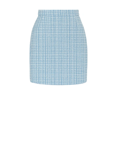 Голубой твидовый костюм из жакета и юбки-мини, 3