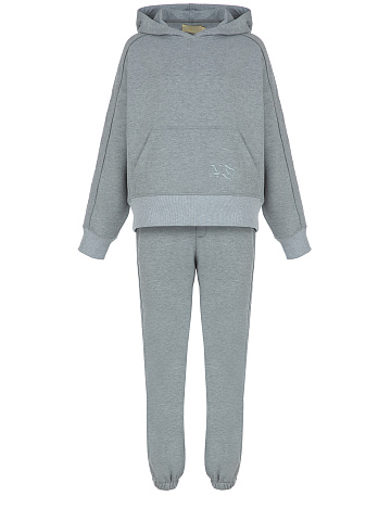 Серый трикотажный костюм с вышивкой в виде лилий, 1