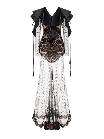 Платье-макси из черной сетки с кружевом, 2