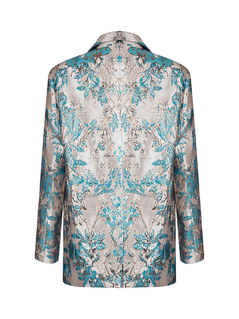 Однобортный золотистый жакет с бирюзовым узором, 2 Однобортный золотистый жакет с бирюзовым узором, 2