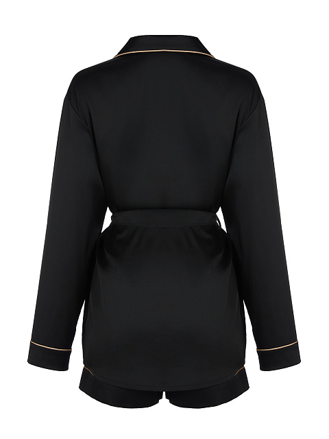 Черная шелковая пижама с бежевым кантом, 3