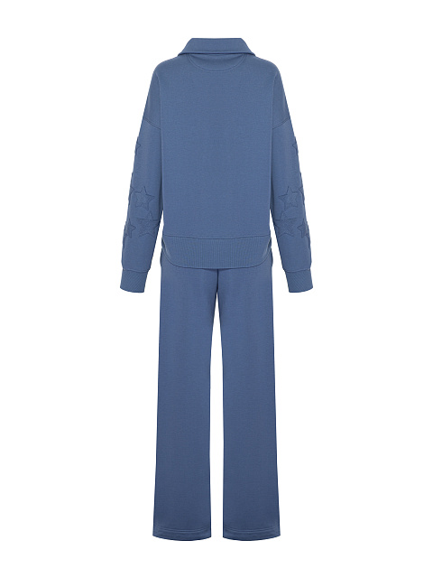 Синий монохромный трикотажный костюм с нашивкой, 3