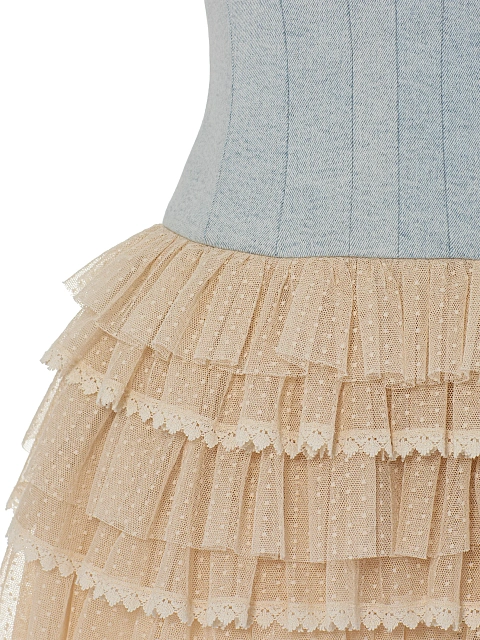 Платье-мини из денима и кружева, 4