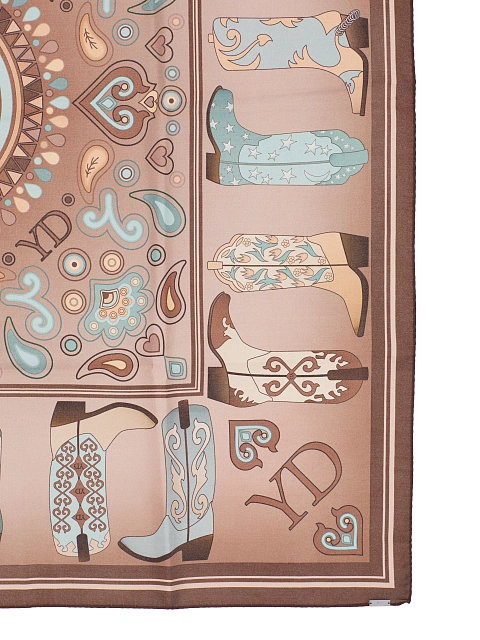 Коричневый шелковый платок с принтом в стиле вестерн, 2 Коричневый шелковый платок с принтом в стиле вестерн, 2