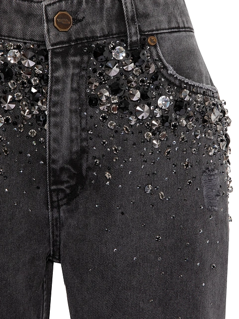 Расклешенные серые джинсы со стразами, 3
