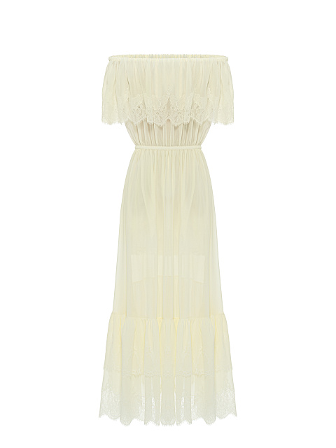 Светло-желтое платье из шифона с кружевом, 2